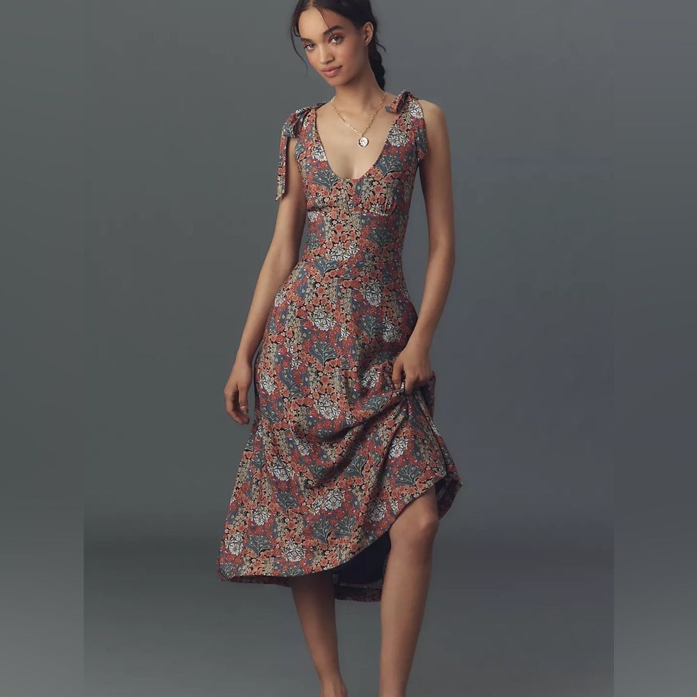 PAIGE Swindon Tie-Strap V-Neck Midi Dress NWT
